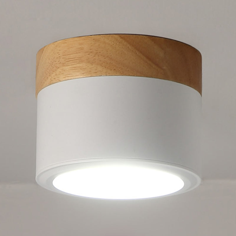 Cylinder LED Flush Wood & Acrylic Contemporary Ceiling Flush