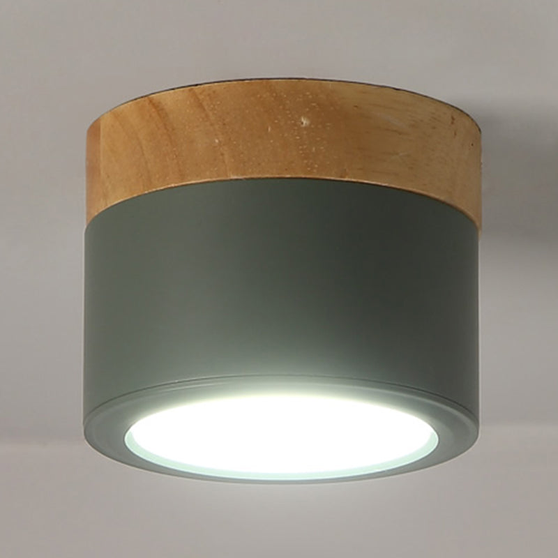 Cylinder LED Flush Wood & Acrylic Contemporary Ceiling Flush