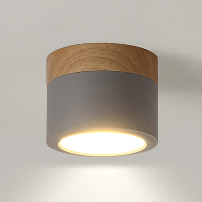 Cylinder LED Flush Wood & Acrylic Contemporary Ceiling Flush