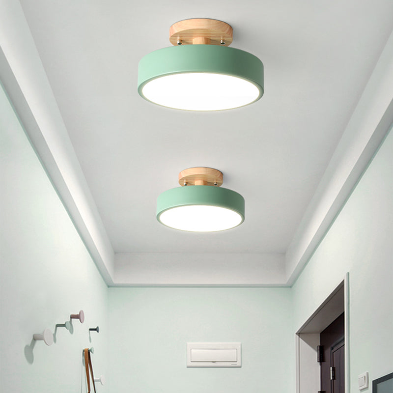 LED Round Semi Flush Nordic Metal and Wood Ceiling Semi Flush in 5 - Colors