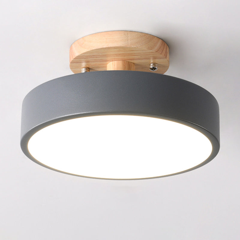 LED Round Semi Flush Nordic Metal and Wood Ceiling Semi Flush in 5 - Colors