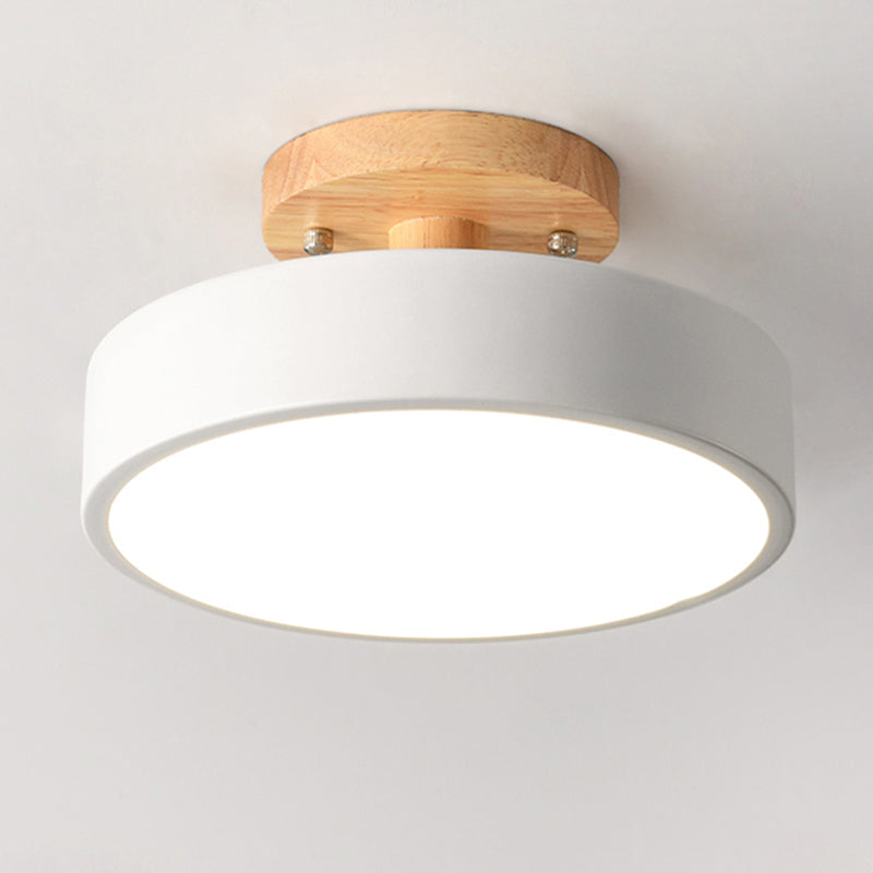 LED Round Semi Flush Nordic Metal and Wood Ceiling Semi Flush in 5 - Colors