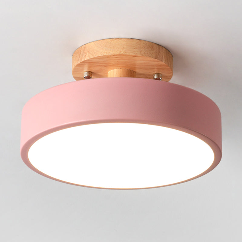 LED Round Semi Flush Nordic Metal and Wood Ceiling Semi Flush in 5 - Colors