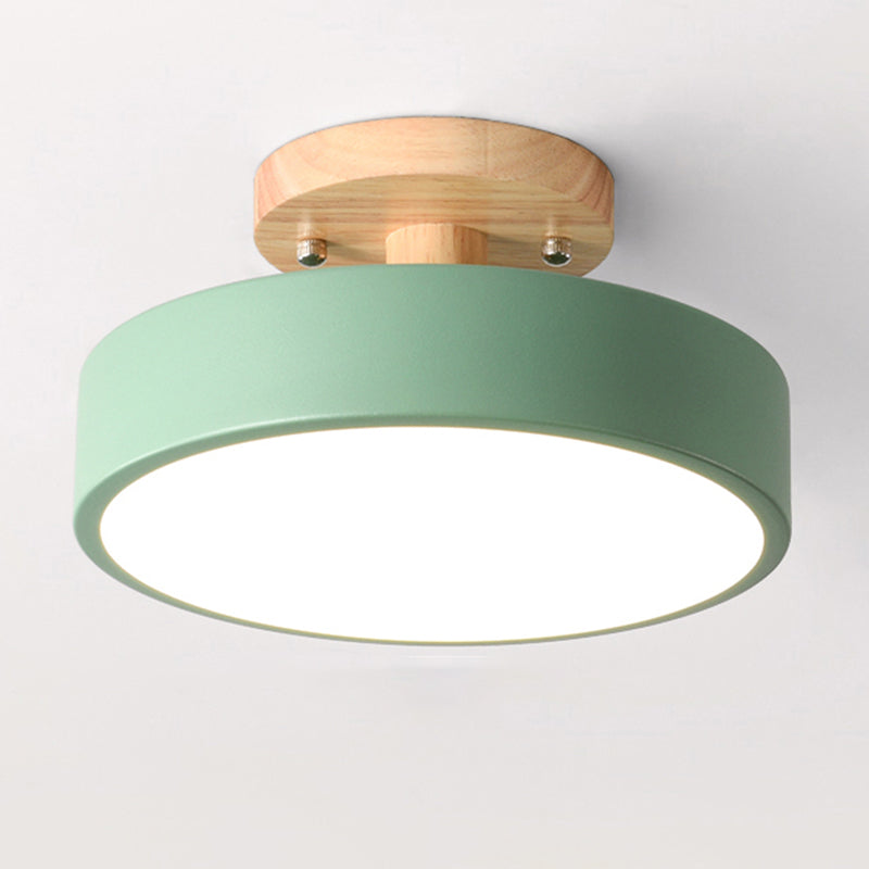 LED Round Semi Flush Nordic Metal and Wood Ceiling Semi Flush in 5 - Colors