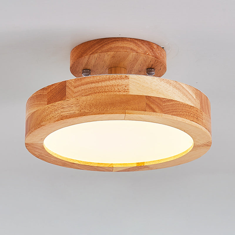 LED Round Semi Flush Nordic Metal and Wood Ceiling Semi Flush in 5 - Colors