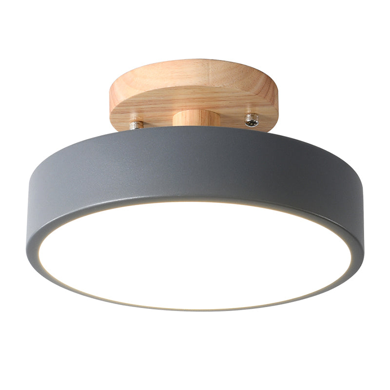 LED Round Semi Flush Nordic Metal and Wood Ceiling Semi Flush in 5 - Colors