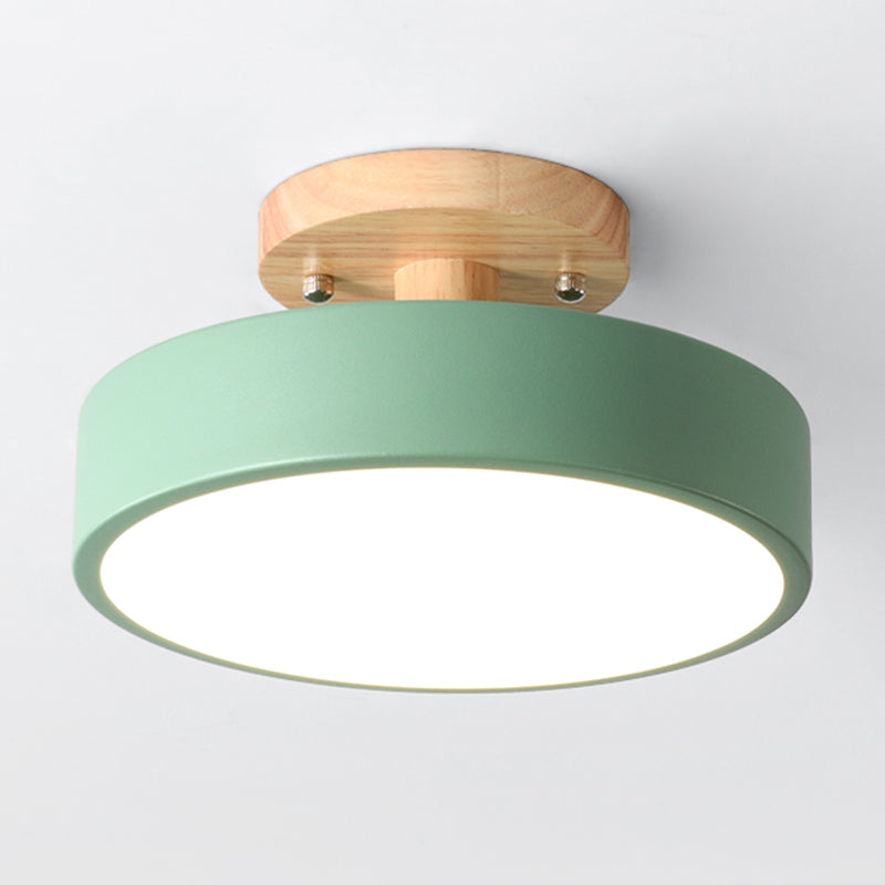LED Round Semi Flush Nordic Metal and Wood Ceiling Semi Flush in 5 - Colors