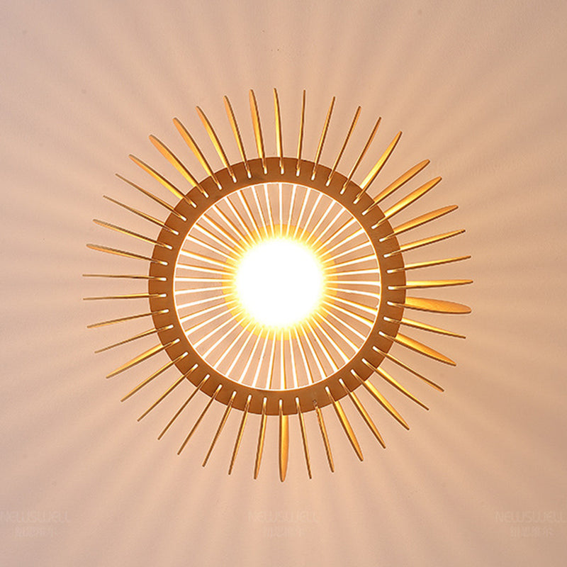 1-Light Ceiling Light Modern Ceiling Mount Light with Wood Shade for Living Room