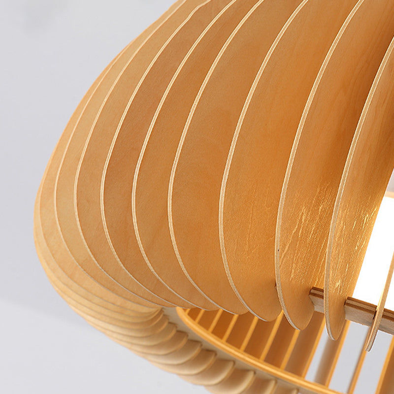 1-Light Ceiling Light Modern Ceiling Mount Light with Wood Shade for Living Room