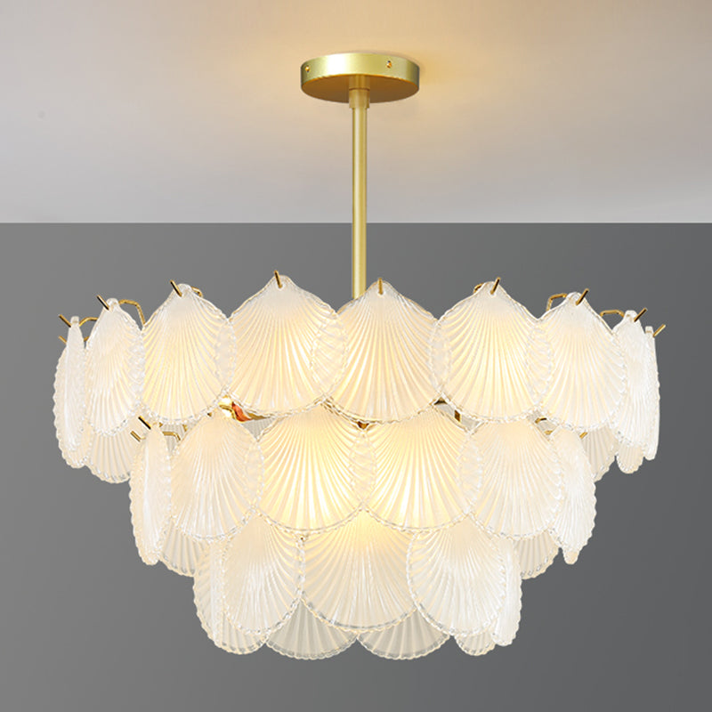 Modern Metal Ceiling Light Shell Shape Island Light with Glass Shade for Living Room