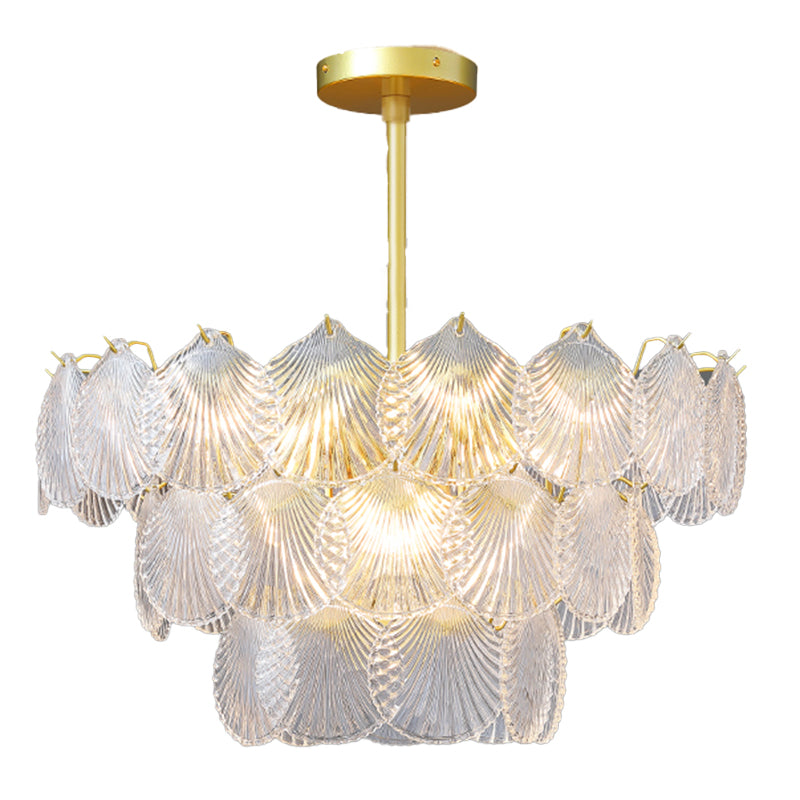 Modern Metal Ceiling Light Shell Shape Island Light with Glass Shade for Living Room