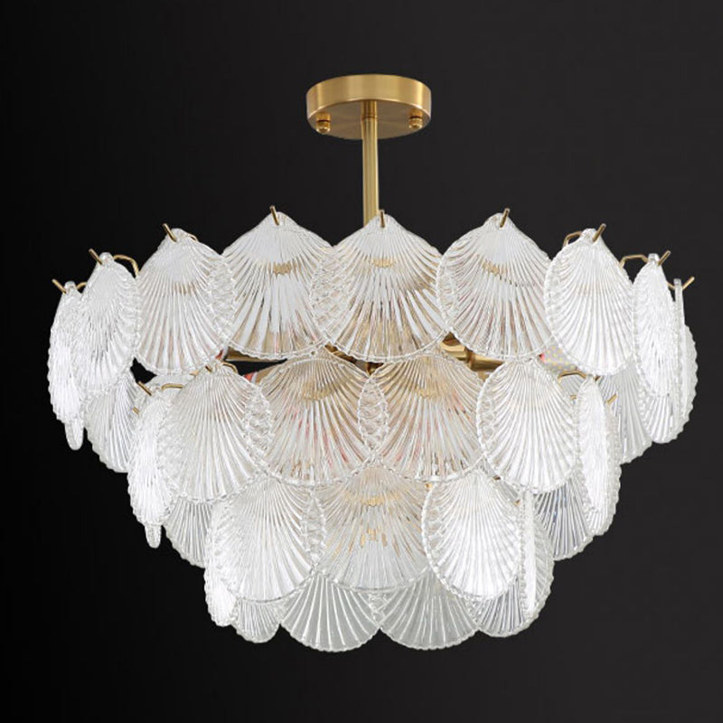 Modern Metal Ceiling Light Shell Shape Island Light with Glass Shade for Living Room