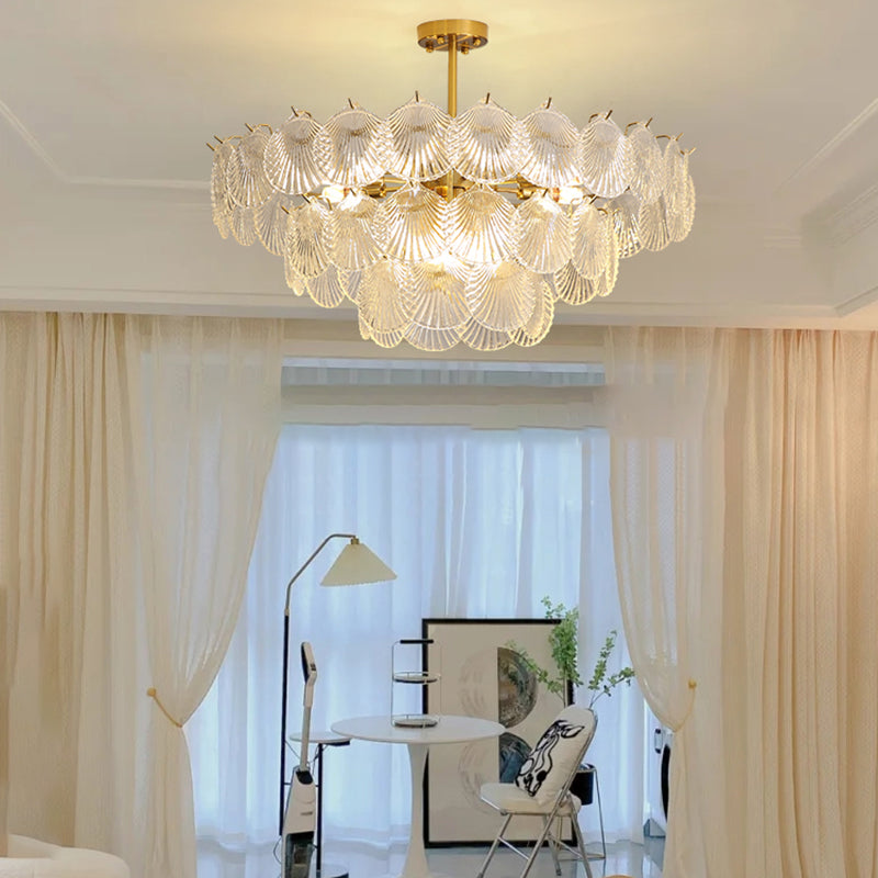 Modern Metal Ceiling Light Shell Shape Island Light with Glass Shade for Living Room