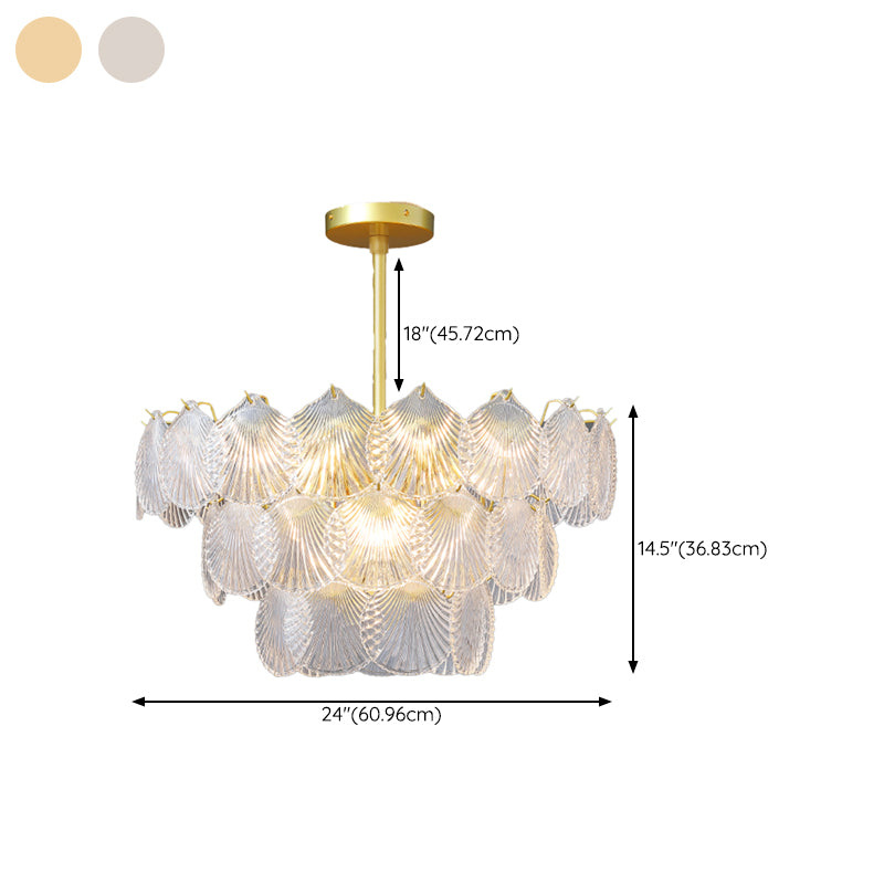 Modern Metal Ceiling Light Shell Shape Island Light with Glass Shade for Living Room