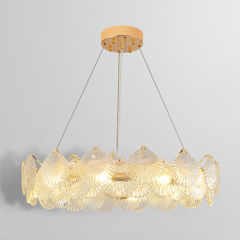 Gold Metal Modern Ceiling Light Geometric Shape Island Light with Shell Shade for Bedroom