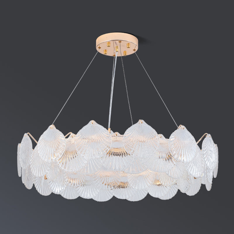 Gold Metal Modern Ceiling Light Geometric Shape Island Light with Shell Shade for Bedroom