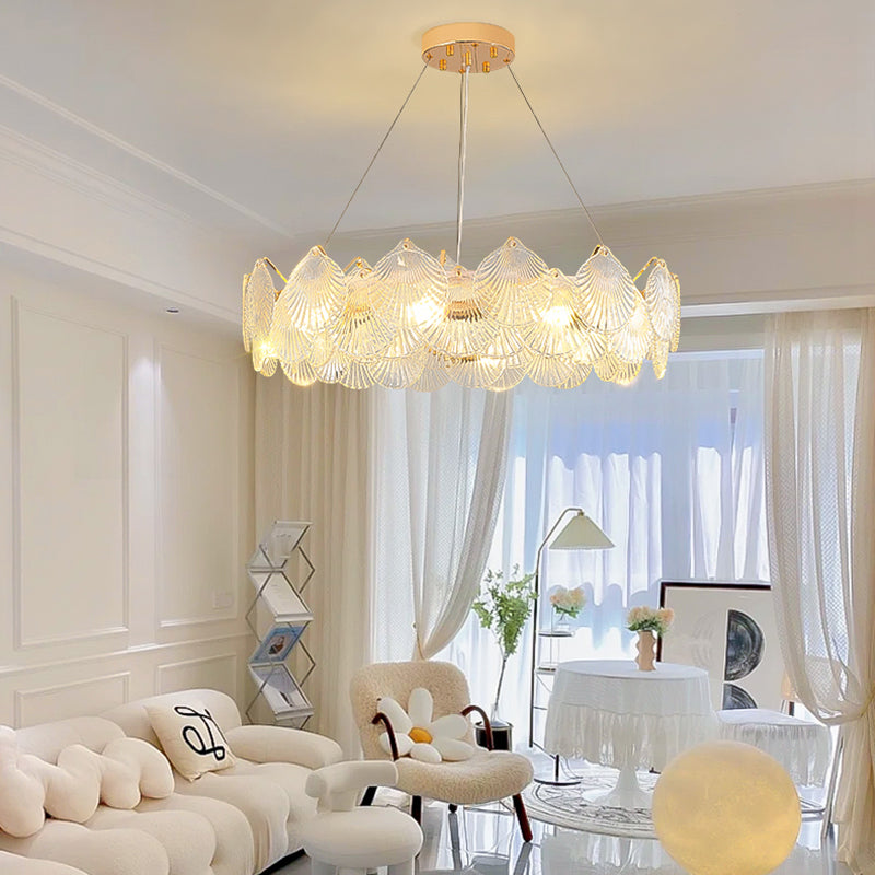 Gold Metal Modern Ceiling Light Geometric Shape Island Light with Shell Shade for Bedroom