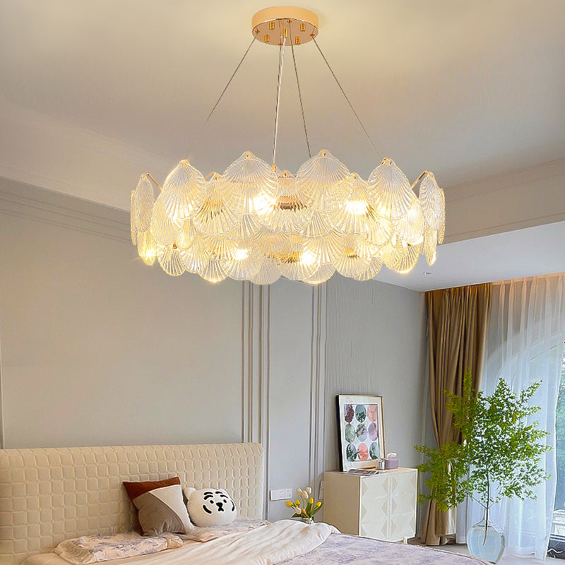 Gold Metal Modern Ceiling Light Geometric Shape Island Light with Shell Shade for Bedroom