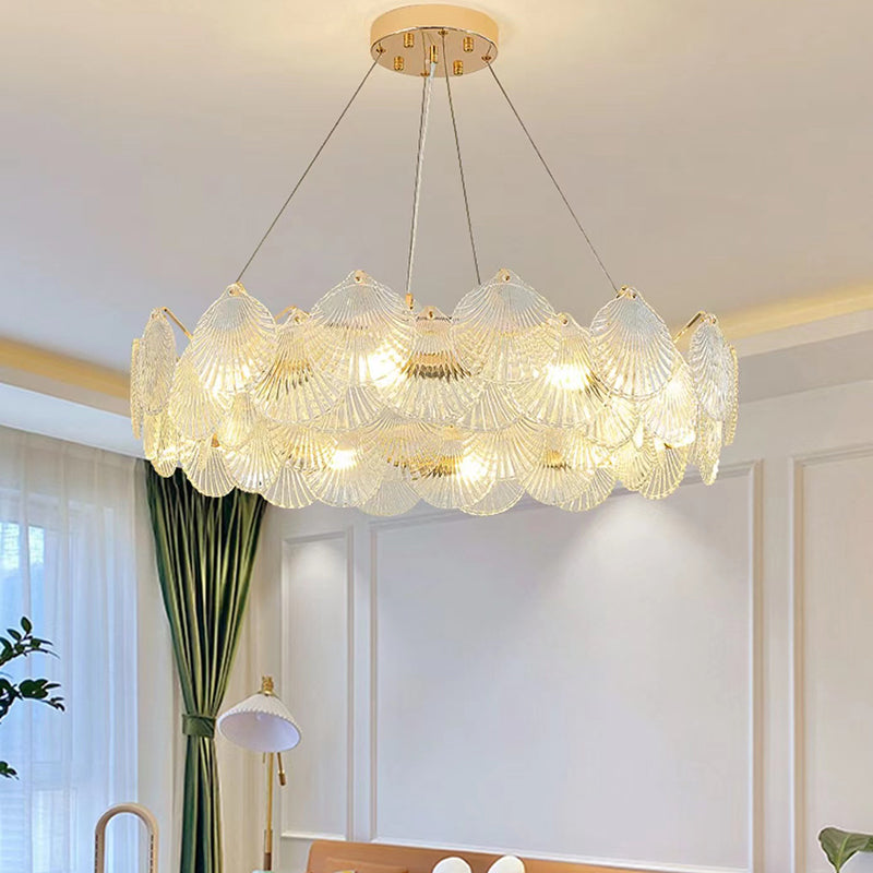 Gold Metal Modern Ceiling Light Geometric Shape Island Light with Shell Shade for Bedroom