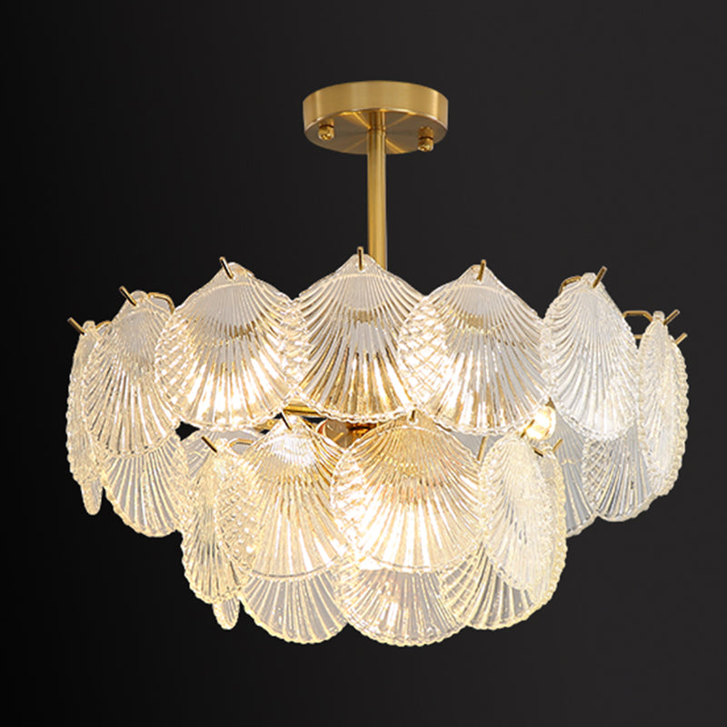 Gold Modern Metal Ceiling Light Geometric Shape Island Light with Shell Shade for Bedroom