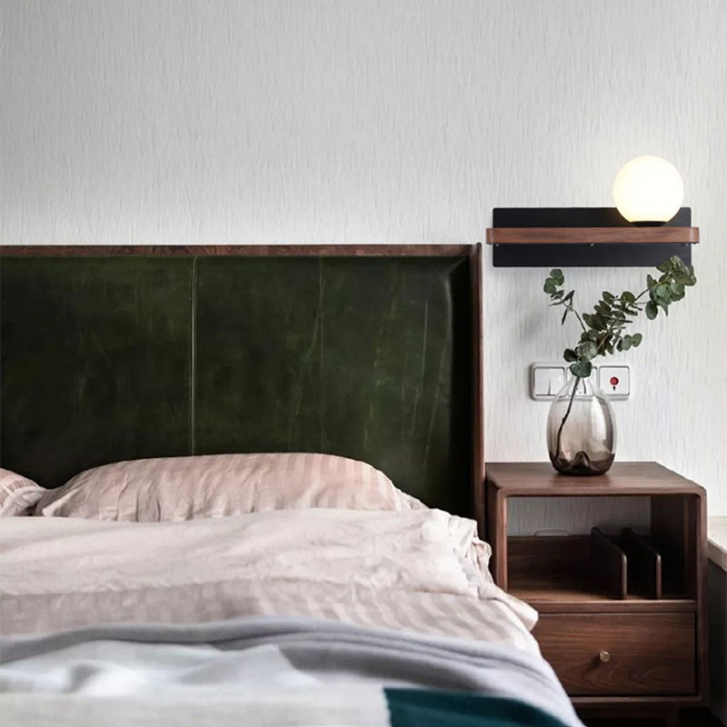 Contemporary Wood Wall Mounted Lighting Glass Shade Wall Lamp for Bedroom