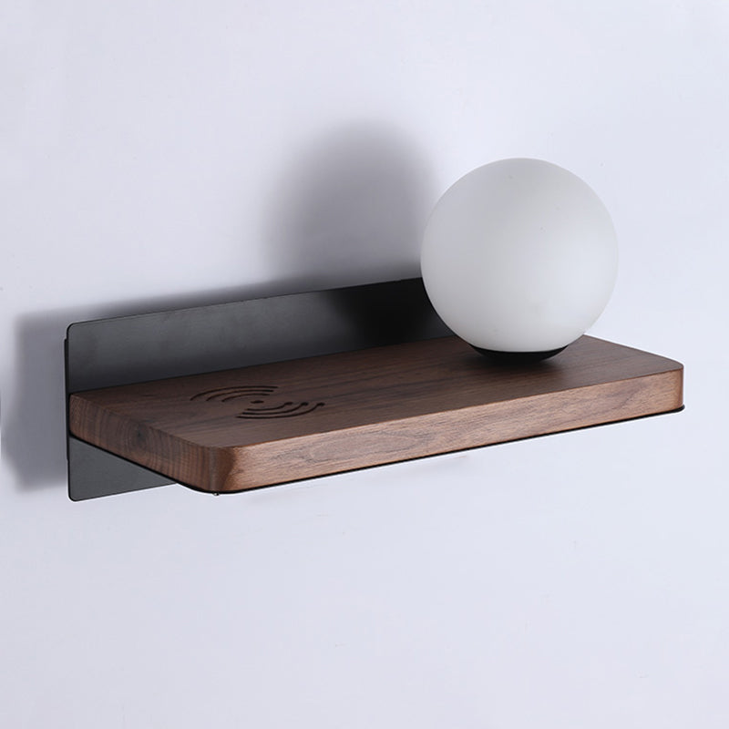 Contemporary Wood Wall Mounted Lighting Glass Shade Wall Lamp for Bedroom