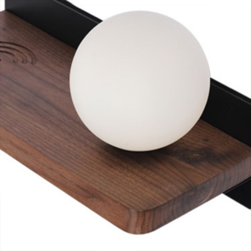Contemporary Wood Wall Mounted Lighting Glass Shade Wall Lamp for Bedroom