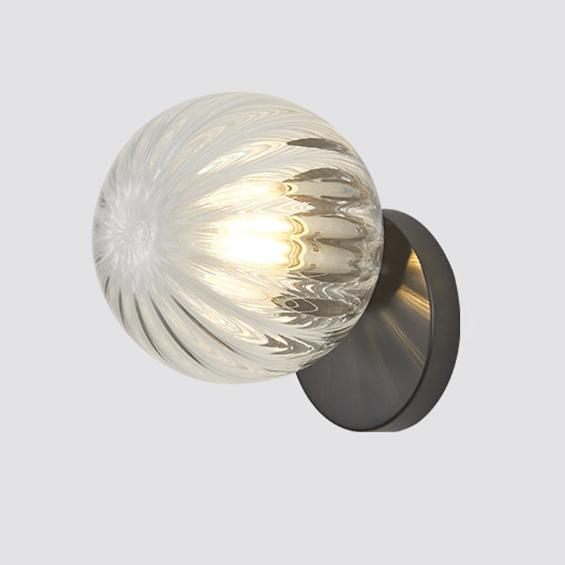 Globe Shade 1 - Light Wall Lighting Fixture in Black / Gold Iron & Glass Wall Fixture