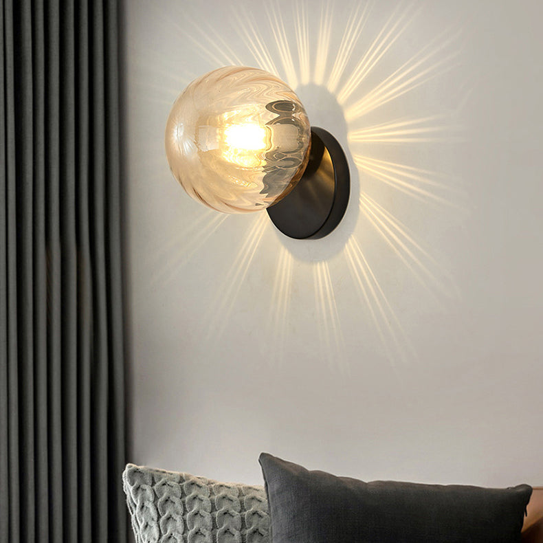 Globe Shade 1 - Light Wall Lighting Fixture in Black / Gold Iron & Glass Wall Fixture