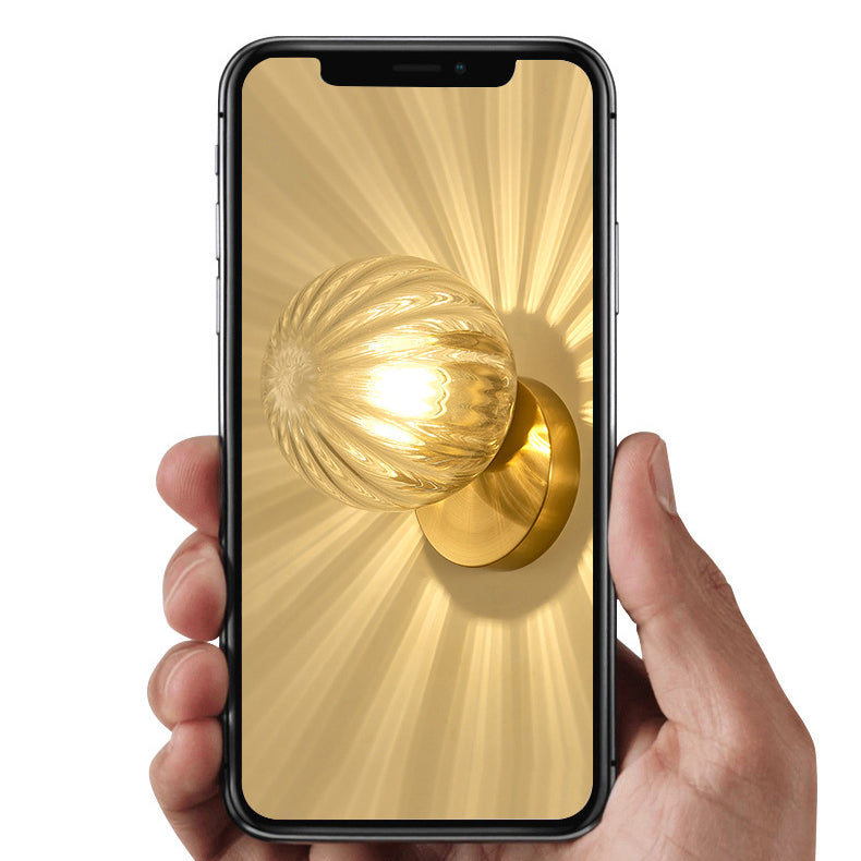 Globe Shade 1 - Light Wall Lighting Fixture in Black / Gold Iron & Glass Wall Fixture