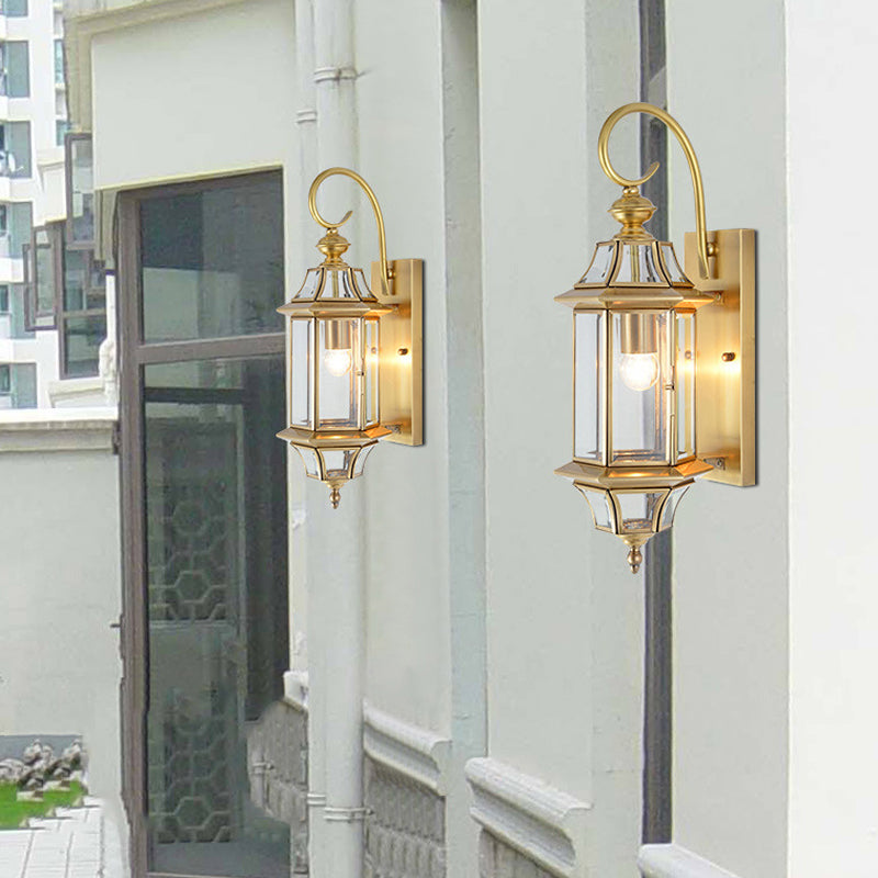 Geometric Shape Glass Wall Lighting Industrial Style 1 Light Wall Mounted Light in Gold