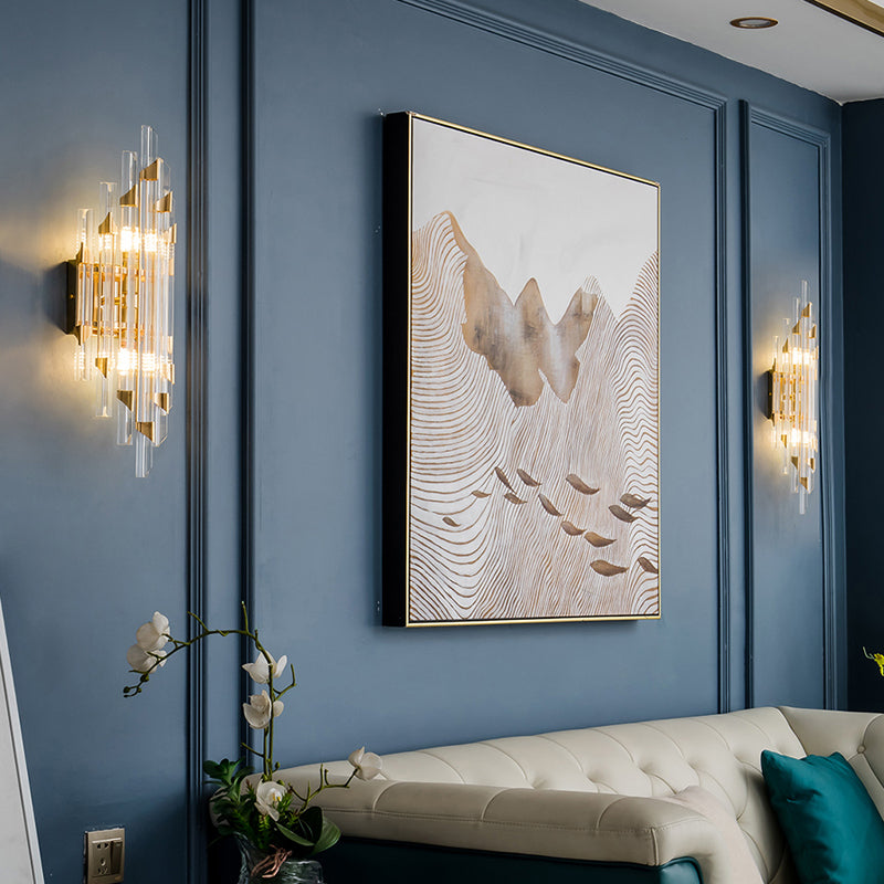 Geometric Shape Crystal Wall Lighting Modern Style 2-Lights Wall Mounted Light in Gold