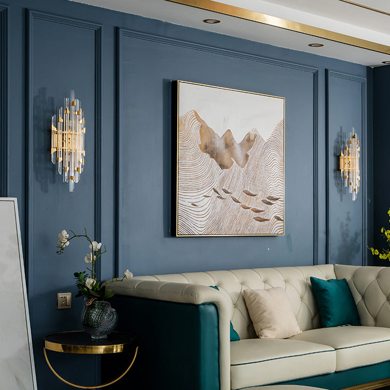 Geometric Shape Crystal Wall Lighting Modern Style 2-Lights Wall Mounted Light in Gold