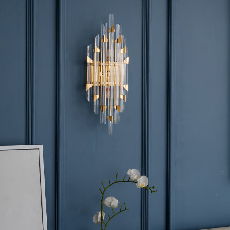 Geometric Shape Crystal Wall Lighting Modern Style 2-Lights Wall Mounted Light in Gold