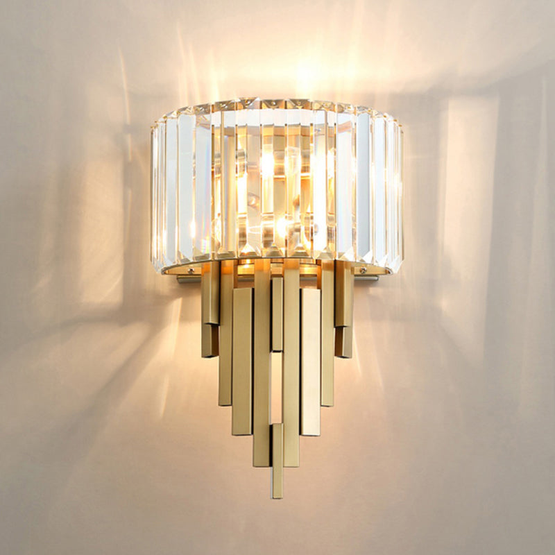 Geometric Shape Crystal Wall Lighting Modern Style 2-Lights Wall Mounted Light in Gold