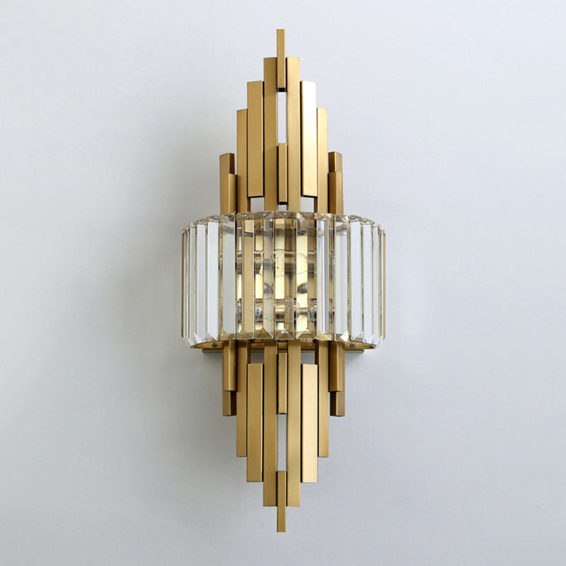 Geometric Shape Crystal Wall Lighting Modern Style 2-Lights Wall Mounted Light in Gold