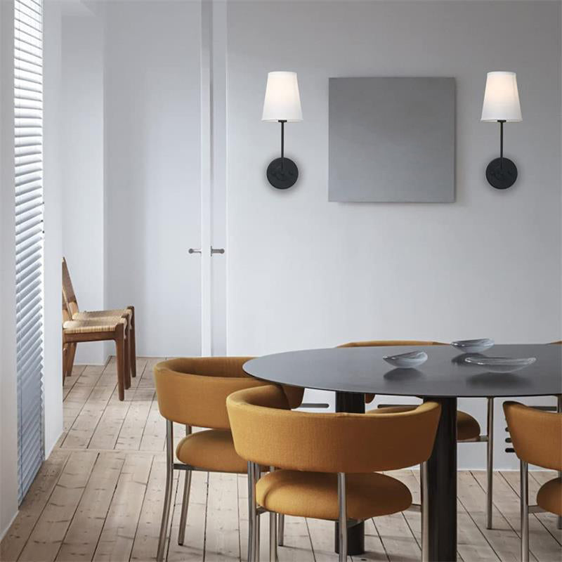 Modern Single Bathroom Vanity Light Black/Brass Metal Bath Bar with Fabric Shade