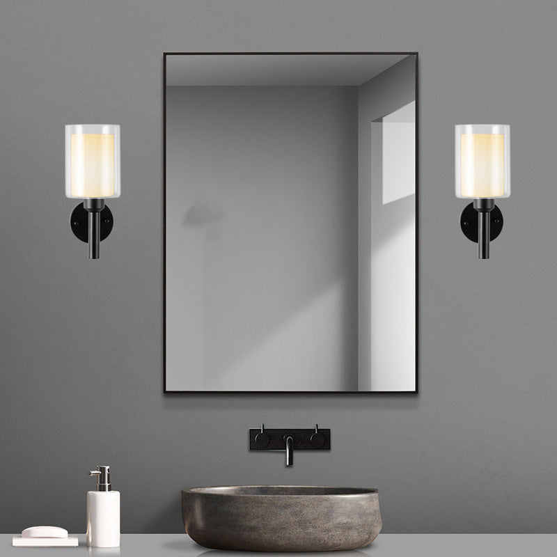 Contemporary Black/Golden Bathroom Vanity Light 1 Light Glass Bath Bar