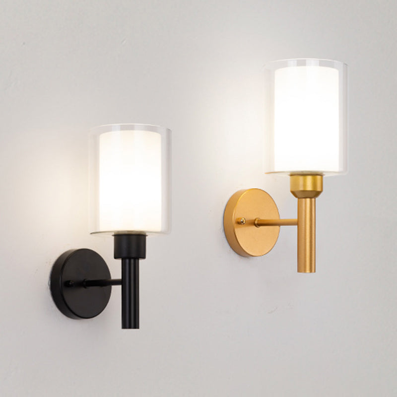Contemporary Black/Golden Bathroom Vanity Light 1 Light Glass Bath Bar