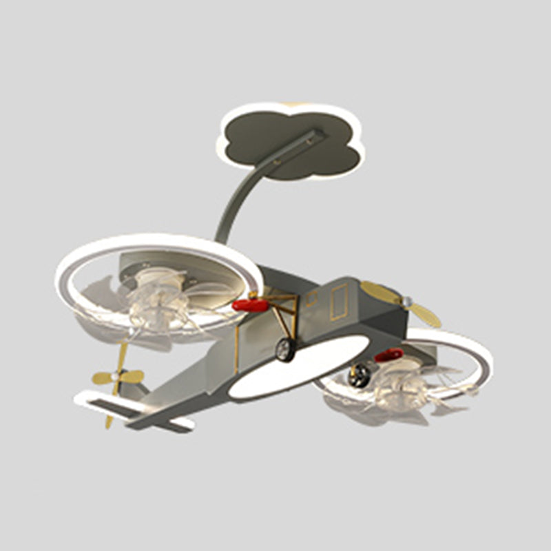 Kids LED Ceiling Fan Lamp Airplane Metal Fan Lighting in Grey for Bedroom