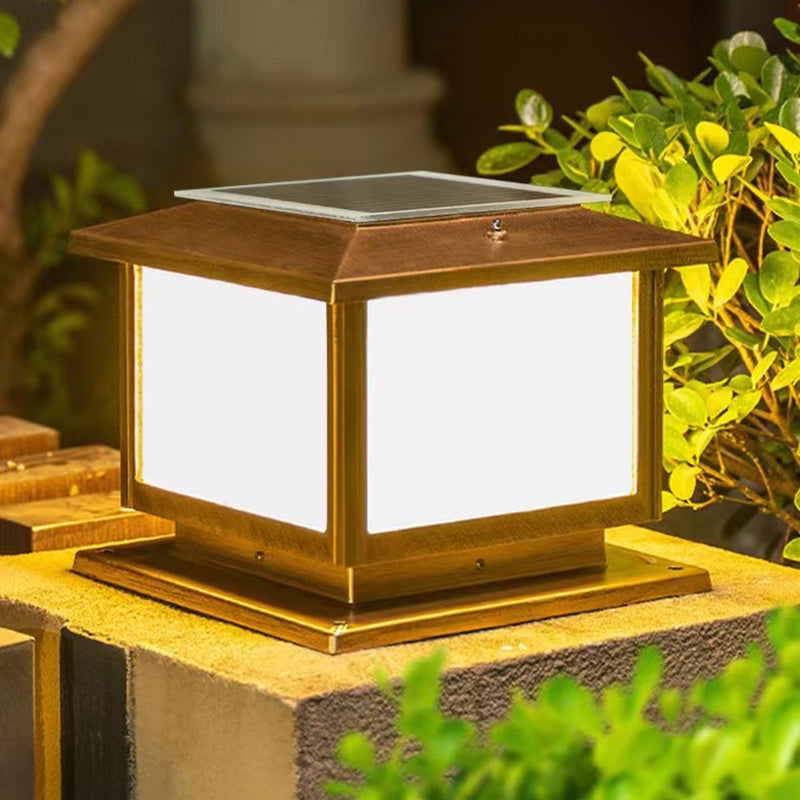 Contemporary Pillar Light Geometric LED Solar Lighting Fixture for Garden