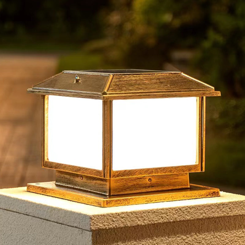 Contemporary Pillar Light Geometric LED Solar Lighting Fixture for Garden