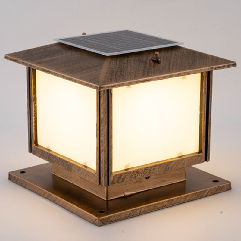 Contemporary Pillar Light Geometric LED Solar Lighting Fixture for Garden