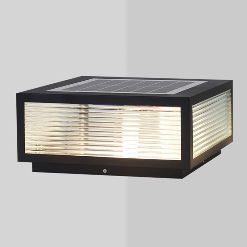 Rectangular Shape Metal Solar Pillar Lamp Modern 1 Light Outdoor Lights in Black