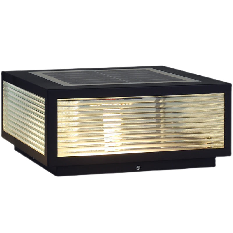 Rectangular Shape Metal Solar Pillar Lamp Modern 1 Light Outdoor Lights in Black
