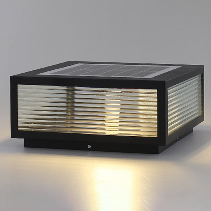 Rectangular Shape Metal Solar Pillar Lamp Modern 1 Light Outdoor Lights in Black
