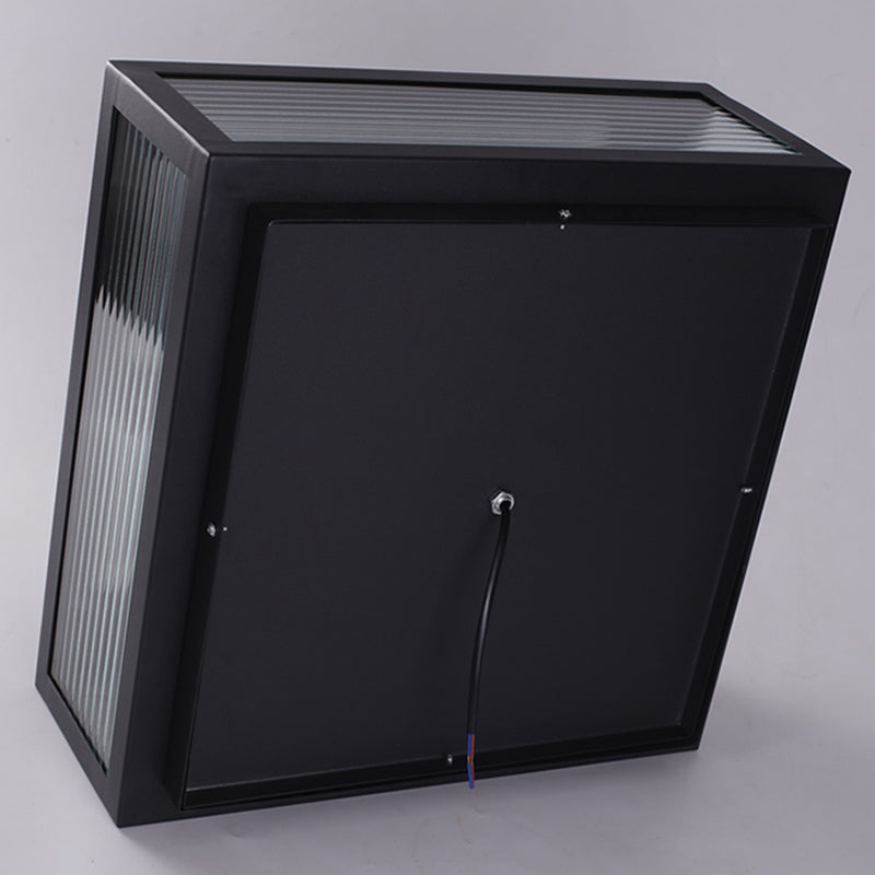 Rectangular Shape Metal Solar Pillar Lamp Modern 1 Light Outdoor Lights in Black