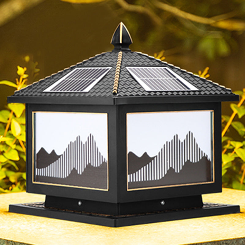Modern Pillar Light Metallic LED Solar Lighting Fixture for Garden