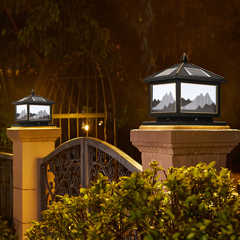 Modern Pillar Light Metallic LED Solar Lighting Fixture for Garden