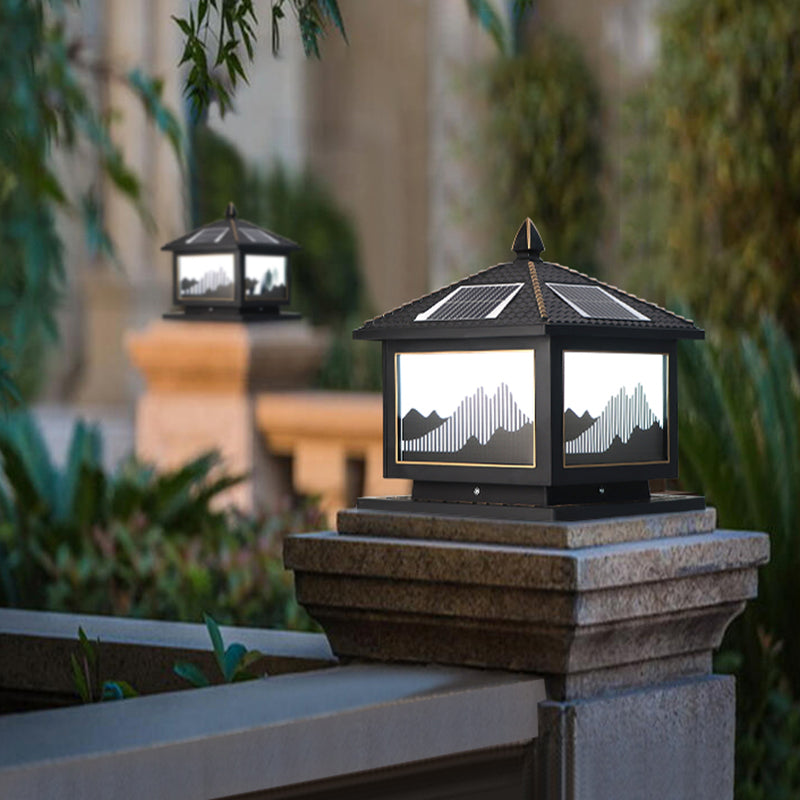Modern Pillar Light Metallic LED Solar Lighting Fixture for Garden